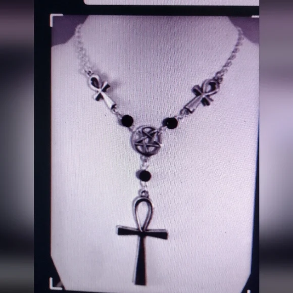 Beautiful Silver Egyptian Ankh 3 Cross Beaded Necklace - Picture 2 of 5